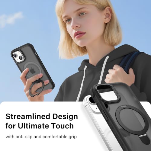 Designed for iPhone 13/14 Case with Magnetic Stand, Black | Certified Drop Protection, Great Grip Feeling, Matte Translucent Back Slim Shockproof Phone Cover - color: Black, size: Iphone 13 / 14