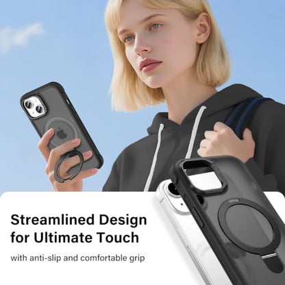 Designed for iPhone 13/14 Case with Magnetic Stand, Black | Certified Drop Protection, Great Grip Feeling, Matte Translucent Back Slim Shockproof Phone Cover - color: Black, size: Iphone 13 / 14