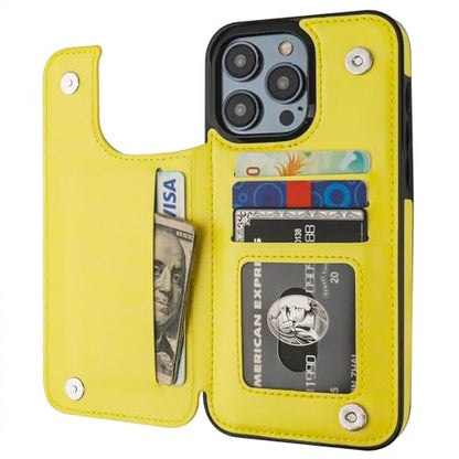 ONETOP Compatible with iPhone 15 Pro Max Wallet Case with Card Holder, PU Leather Kickstand Card Slots Case, Double Magnetic Clasp and Durable Shockproof Cover 6.7 Inch (Yellow) | Kickstand,ID/Cash Holder,Case Wallet with Card Slots,Double Magnetic Clasp,