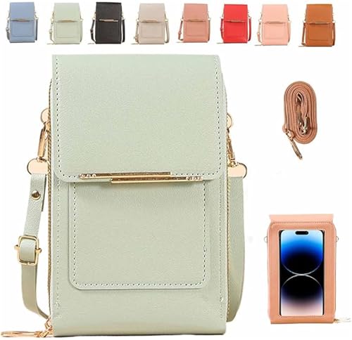 Anti Theft Leather Bag, Touch Screen Crossbody Phone Purse, Crossbody Purses for Women, 2‑in‑1 Wallet, Adjustable - color: Green
