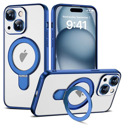 Plating Clear Phone Case for iPhone 15 with Stand 6.1", Blue - color: Blue, size: Iphone 15