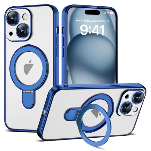 Plating Clear Case for iPhone 15 Plus with Stand 6.7", Blue - color: Blue, size: Iphone 15 Plus