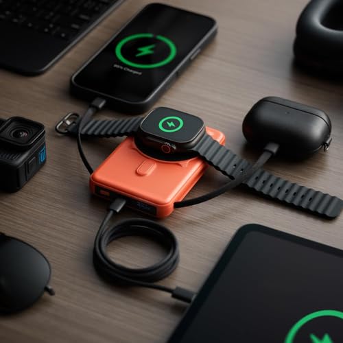 Ridge 20W Magnetic Power Bank Battery Pack 10,000mAh - Fast Charging - Portable Charger Flight-Safe Travel Powerbank - Built-in Cables & Magnetic Attachment (Basecamp Orange) - color: Basecamp Orange