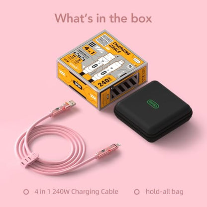 MFish USB C to USB C Cable, 240W 4 in 1 Charging Cable, Pink, 6.6FT - color: Pink, size: 6.6FT(Upgraded)