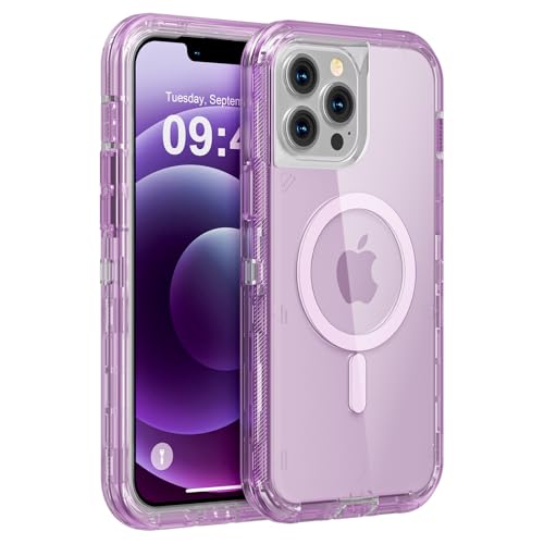 Follaroma Magnetic for iPhone 12 Pro Max Case, Heavy Duty Cases,Purple,6.7" | Compatible with MagSafe, Heavy Duty Shock proof Protection, Military-Grade Anti-Drop, Dual Layer Transparent Protective Cover - color: Purple, size: iPhone 12 Pro Max 6.7''