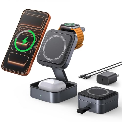 3-in-1 Charging Station for iPhone, MagSafe Charger Stand for Apple