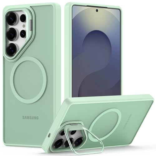Nvollnoe for Samsung S25 Ultra Case Compatible with MagSafe Military Grade Shockproof Heavy Duty Protective Adjustable Kickstand Matte Semi Clear Phone Cover for Samsung S25 Ultra(Mint) - color: Mint