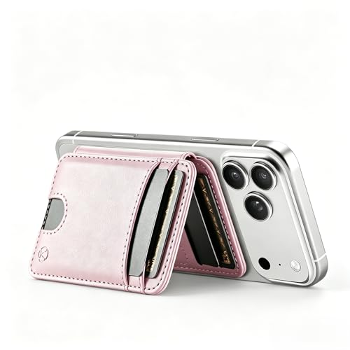 WJX MagSafe Magnetic Phone Wallet, RFID Slim 6 Card Holder with Cash Slot & Clear ID Window, Mini Gift‑Ready Wallet for Google/Samsung/iPhone 17/16/15/14/13/12 Series, Pink - color: J-Pink
