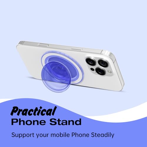 Svanove Magnetic Phone Grip Compatible with Magsafe, Mag Safe Translucent Clear Grip Collapsible Kickstand for iPhone Samsung Pixel, Cute Transparent Silicone Removable Phone Stand Holder, Neon Blue - color: Blue, style: Magnetic