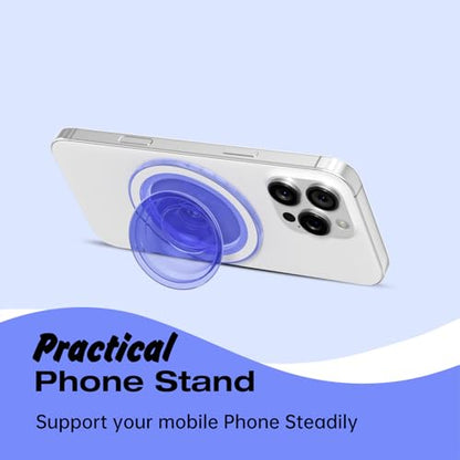 Svanove Magnetic Phone Grip Compatible with Magsafe, Mag Safe Translucent Clear Grip Collapsible Kickstand for iPhone Samsung Pixel, Cute Transparent Silicone Removable Phone Stand Holder, Neon Blue - color: Blue, style: Magnetic