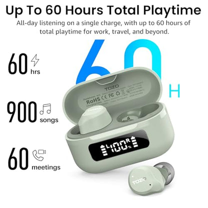 TOZO NC9 Hybrid Active Noise Cancelling Wireless Earbuds, 60H, LED Display - color: Sage Green