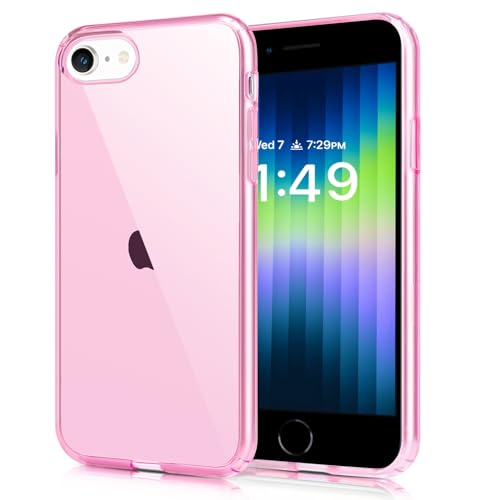 JJGoo Compatible with iPhone SE Case 2022/2020, Compatible with iPhone 7 8 Case Clear Soft Transparent Shockproof Protective Slim Thin Bumper Phone Cover, Pink - color: Pink