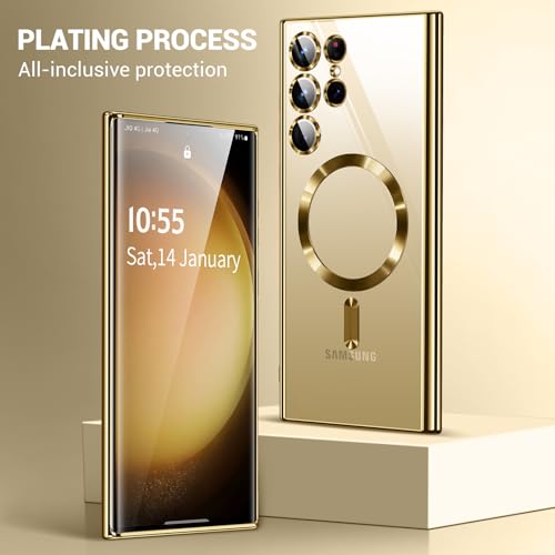 Hurgoer for Samsung Galaxy S24 Ultra Case（Only）.Magnetic Cover for S24 Ultra，Glossy Slim Thin Soft funda capa para 6.8 inch.Compatible with MagSafe (Gold) - color: Gold