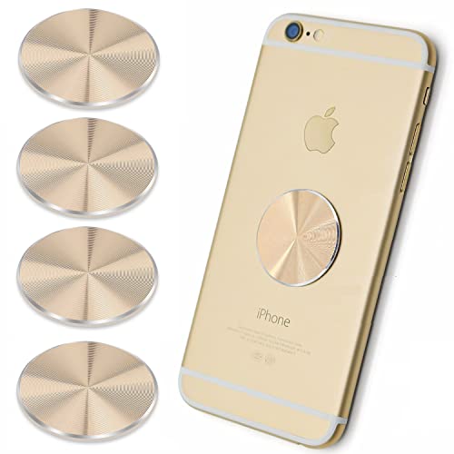 SALEX Cell Phone Metal Plates 4 Pack. Gold Replacement Set for Magnetic Car Mount & Phone Holder. Strong Adhesive Iron Plates for iPhone, Samsung & More - color: Gold