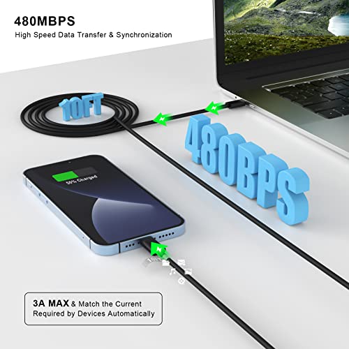 iPhone 14 13 Charger Fast Charging 10 FT, 20W USB C Charger Block & Cable - color: Deep Black