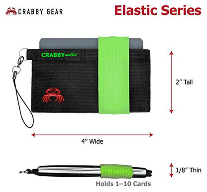 Front Pocket Wallet - Minimalist Wallet - Green - Elastic - Everyday Carry Cards, Cash, Phone, Keys - Securely Holds for Easy Access - Lobster Claw Keychain Included- Ultra Thin 4"x2"… - color: Green