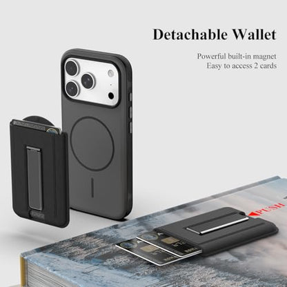 Nvollnoe for iPhone 17 Pro Case with Card Holder & Screen Protector, Compatible with Magsafe, Built-in Kickstand, Detachable Magnetic Wallet Case for iPhone 17 Pro(Black) - color: Black