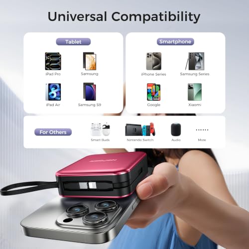 10000mAh Portable Charger Power Bank Built in Cables&Wall Plug - color: Red