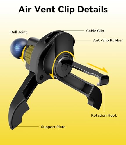 Air Vent Clip for Car Mount with [ Diameter 0.67 in (17 mm)] Joint Ball, Phone Vent Clip for Most Car Phone Holder&Wireless Car Charger, Black - style: Air Vent Clips
