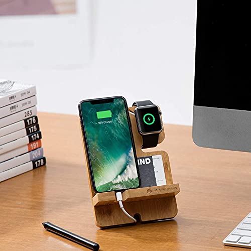 JACKCUBE DESIGN Bamboo Charger Dock Stand Multi Device Charging Station Organizer Holder for Smartphone Cellphone Mobile Phone MK243A