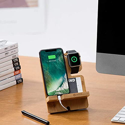JACKCUBE DESIGN Bamboo Charger Dock Stand Multi Device Charging Station Organizer Holder for Smartphone Cellphone Mobile Phone MK243A