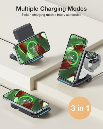 Meifigno 3 in 1 Foldable Wireless Charger for Google Pixel Watch 3/2, Black - color: Black