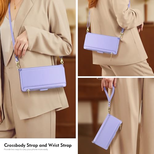Antsturdy Crossbody Phone Wallet Case for iPhone 14 Plus,Light Purple | RFID Blocking,PU Leather Flip Cover,Kickstand,with Credit Card Holder,Wrist Strap Lanyard & Handbag Purse,for Women & Men - color: (Crossbody) - Light Purple