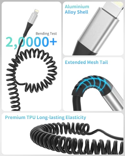 Coiled USB C to Lightning Cable for Car 2 Pack, 3FT Apple Carplay Cable, Short Retractable iPhone Charger Fast Charging Cord for iPhone 14 13 12 11 Pro Max Xs X Xr 8/Airpods - style: Coiled USB-C to Lightning