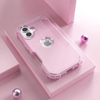 IDweel for iPhone 17 Case with Screen Protector for Women, 3 in 1 Shockproof Slim Fit Hybrid Heavy Duty Hard PC Cover Soft Silicone Bumper Full Body Anti-Fingerprint Case, Glitter Pink - color: Glitter Pink