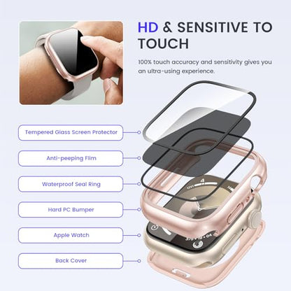 Goton Privacy Waterproof Case for Apple Watch 41mm Series 9/8/7 - color: Rose Gold, size: 41mm