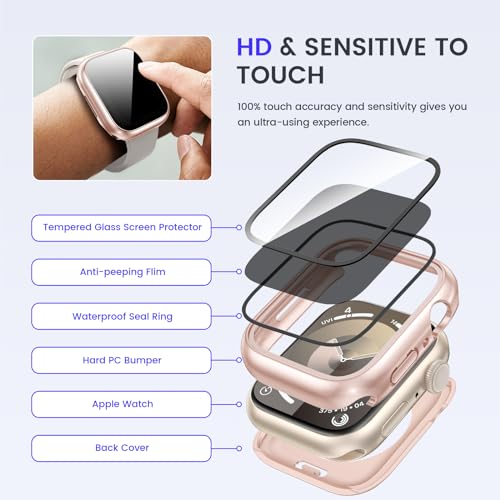 Goton Privacy Waterproof Case for Apple Watch 41mm Series 9/8/7 - color: Rose Gold, size: 41mm