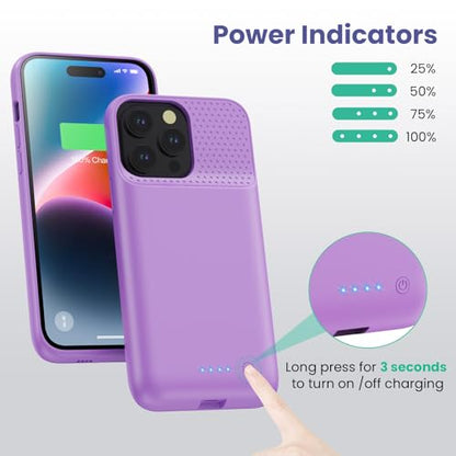 Feob Battery Case for iPhone 14 Pro Max,[2026 Upgraded] 8600mAh Ultra-Slim Portable Extended Charger Case Cover for iPhone 13 Pro Max Charging Case (6.7 Inch)-Purple - color: Purple