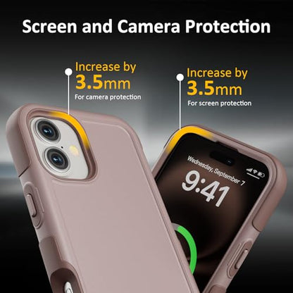 Follaroma Magnetic for iPhone 16 Case, Heavy Duty Cases, Light Brown,6.1" | Compatible with MagSafe, Heavy Duty Shockproof,Military-Grade Anti-Drop Protective,Dual Layer Magnetic Protection Phone Cover - color: Brown Pink, size: iPhone 16 6.1''