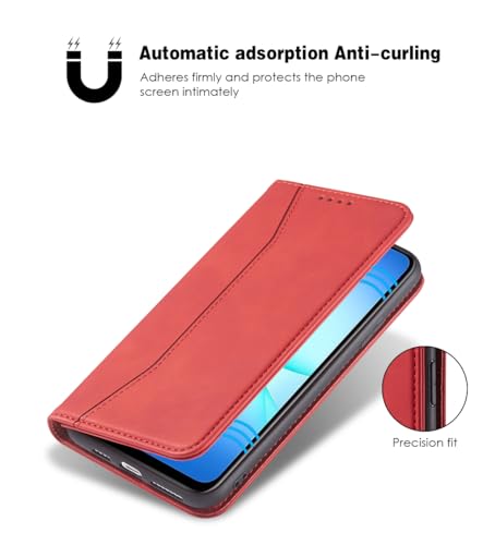 Asuwish Flip Wallet Phone Case for Samsung Galaxy A17 5G with Tempered Glass Screen Protector Magnetic Closure Folio Cover Credit Card Holder Slot Stand Cell Accessories A 17 17A 4G Women Men Red - color: Red