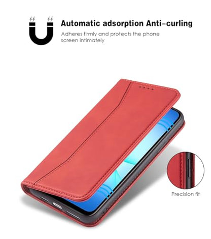 Asuwish Flip Wallet Phone Case for Samsung Galaxy A17 5G with Tempered Glass Screen Protector Magnetic Closure Folio Cover Credit Card Holder Slot Stand Cell Accessories A 17 17A 4G Women Men Red - color: Red