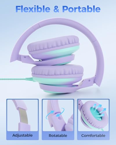 USB C & 3.5mm 2 in 1 Wired Headphones, Stereo Over Ear Headphones - color: Purple-Green