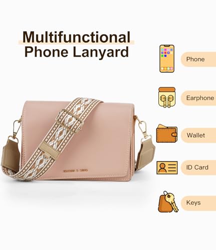 TiMOVO Clip and Go Phone Strap Crossbody with Leather Wallet, Adjustable Anti-Theft Lanyard with Pouch for Most Phone Case - color: Brown