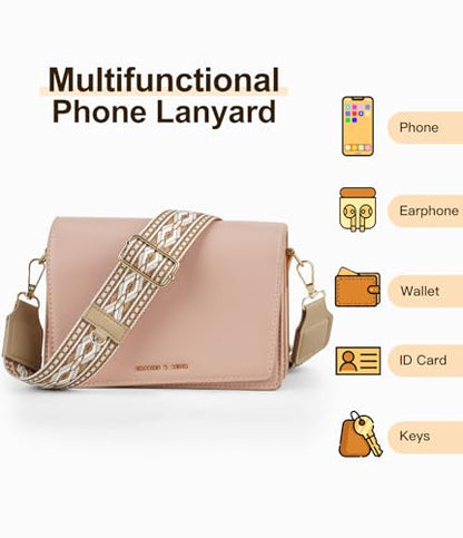 TiMOVO Clip and Go Phone Strap Crossbody with Leather Wallet, Adjustable Anti-Theft Lanyard with Pouch for Most Phone Case - color: Brown