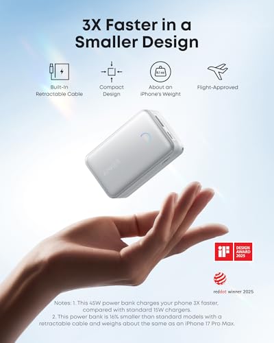 Anker Nano Power Bank, 45W 10,000mAh Portable Charger, iPhone Battery Pack (White) - color: White