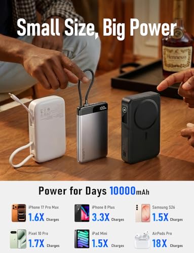 LISEN CCC Certified [Metal Alloy] 0.5" Ultra Slim 10000mAh Power Bank 3C, TSA Approved Airplane Travel Essentials, Portable Charger USB-C Fast Charging for iPhone 17 Air 16 15 Pro Samsung Galaxy S26 - color: Silver