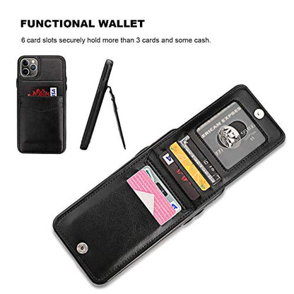 KIHUWEY for iPhone 11 Pro Max Wallet Case Card Holder Kickstand, Black | Credit Card Slots, PU Leather, Magnetic Clasp, Flip Heavy Duty Protection Cover for Men and Women - color: Black