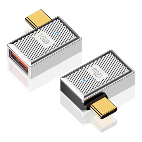 Duttek Right Angle USB C to USB Adapter 10Gbps, USB A to USB C 90 Degree Adapter, Type C Male to A Female Adapter 120W with LED Lndicator Light for MacBook, Laptop, Samsung Galaxy 2 Pack - style: Right Angle USB C Male to A Female Adapter