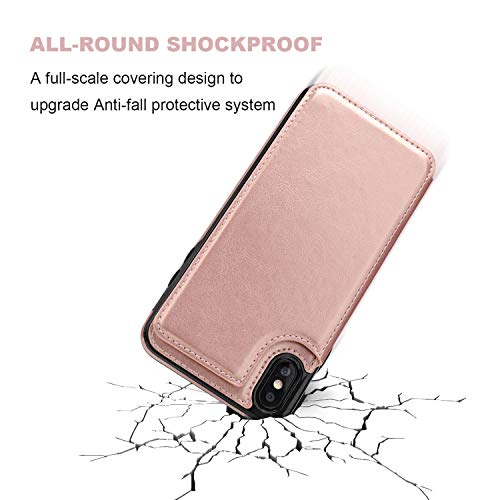 ONETOP for iPhone Xs Max Wallet Case with Credit Card Holder,Rosegold | Kickstand,ID/Cash Holder,Case Wallet with Card Slots,Double Magnetic Clasp,Durable PU Leather Shockproof Cover for Women Men - color: iPhone Xs Max 6.5" Rose Gold