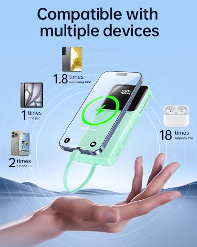 Portable Charger Power Bank with Built in Cable 20000mAh Fast Charging - color: Green