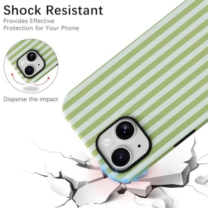 Skyseaco Compatible with iPhone 15 Case with MagSafe, Cute Striped Phone Case for Women Girls, Soft TPU + Hard PC Dual Layer Shockproof Glossy Protective Cover, Sage Green - color: Sage Green, size: iPhone 15