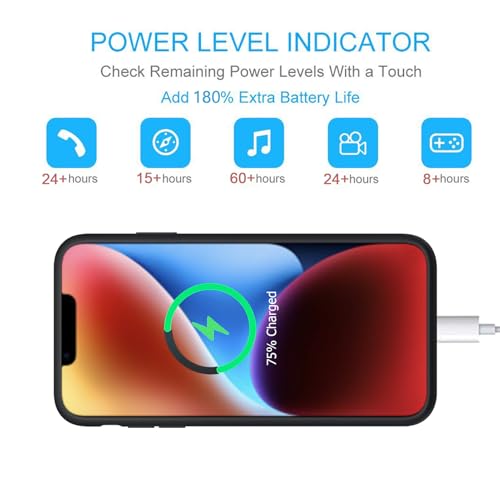 Battery Case for iPhone 14, 10000mAh Portable Protective Charging Cover Supported Wireless Charging Compatible with iPhone 14 (6.1 inch) Rechargeable Battery Pack Charger Case with Carplay (Black) - size: iPhone 14