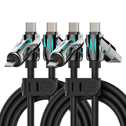 MFish 2-Pack 240W 4-in-1 Multi Charging Cable, Black+Grey, 6.6FT - color: Black+Grey, size: 2-Pack 6.6FT