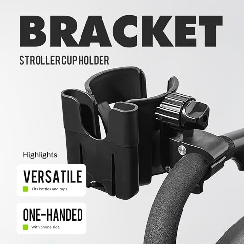 Li & Zhao Universal Stroller Cup Holder - 2-in-1 Wheelchair Cup Holder Adjustable Bike Drink Holder with Phone Holder Accessories for Rollator,Bike,Scooter,Walker(Black) - color: Black