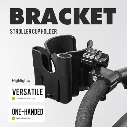 Li & Zhao Universal Stroller Cup Holder - 2-in-1 Wheelchair Cup Holder Adjustable Bike Drink Holder with Phone Holder Accessories for Rollator,Bike,Scooter,Walker(Black) - color: Black
