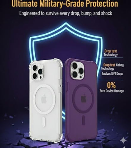Compatible with Pack of 2 Case iPhone 15 PRO Case Clear MagSafe + Purple, 2.5mm Shockproof Military Grade Drop Protection, Hard Transparent Anti Yellowing Back - color: Clear MagSafe + Purple, size: IPHONE 15 PRO